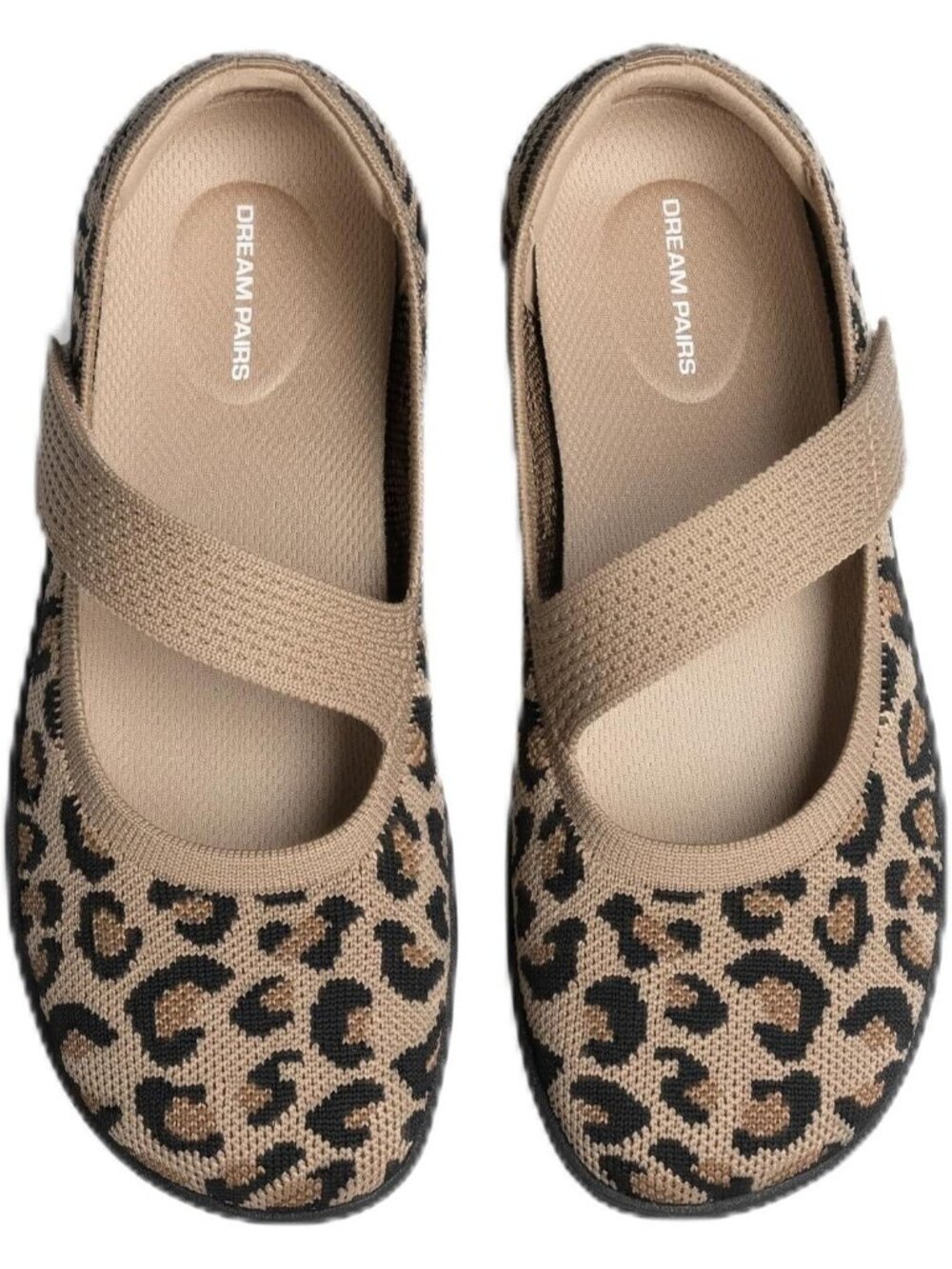 Dream Pairs Women's Leopard Mary Jane Wide Toe Ballet Flats Black Knit Shoes